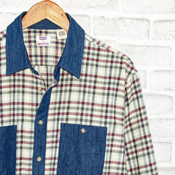 LEVI'S x SNOOP DOGG Flannel Shirt Check Cotton Hemp Size Medium - Picture 5 of 8